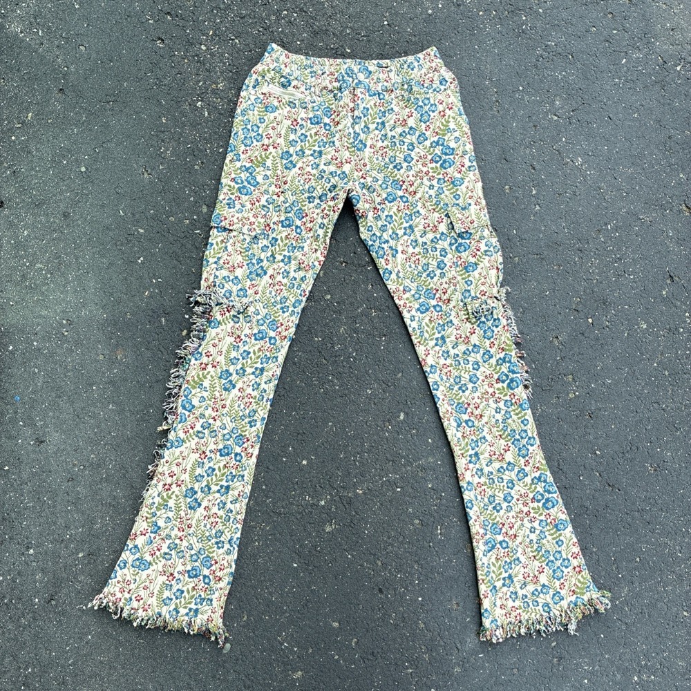 Rockstar Originals Pants Tapestry Floral Cargo Tamia Fringed Hem - Men's 30x33"